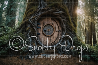 Fairy Tree Door in Forest Fabric Backdrop-Fabric Photography Backdrop-Snobby Drops Fabric Backdrops for Photography, Exclusive Designs by Tara Mapes Photography, Enchanted Eye Creations by Tara Mapes, photography backgrounds, photography backdrops, fast shipping, US backdrops, cheap photography backdrops