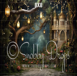 Fairytale Castle Scene Fabric Backdrop-Fabric Photography Backdrop-Snobby Drops Fabric Backdrops for Photography, Exclusive Designs by Tara Mapes Photography, Enchanted Eye Creations by Tara Mapes, photography backgrounds, photography backdrops, fast shipping, US backdrops, cheap photography backdrops