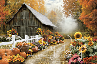 Fall Barn Path Fabric Backdrop-Fabric Photography Backdrop-Snobby Drops Fabric Backdrops for Photography, Exclusive Designs by Tara Mapes Photography, Enchanted Eye Creations by Tara Mapes, photography backgrounds, photography backdrops, fast shipping, US backdrops, cheap photography backdrops