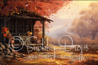 Fall Cabin Fabric Backdrop-Fabric Photography Backdrop-Snobby Drops Fabric Backdrops for Photography, Exclusive Designs by Tara Mapes Photography, Enchanted Eye Creations by Tara Mapes, photography backgrounds, photography backdrops, fast shipping, US backdrops, cheap photography backdrops