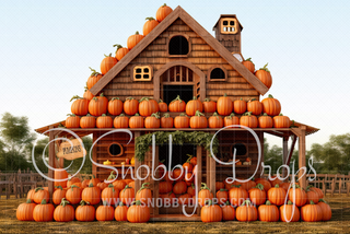 Fall Pumpkin House Halloween Fabric Backdrop-Fabric Photography Backdrop-Snobby Drops Fabric Backdrops for Photography, Exclusive Designs by Tara Mapes Photography, Enchanted Eye Creations by Tara Mapes, photography backgrounds, photography backdrops, fast shipping, US backdrops, cheap photography backdrops