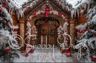 Fancy Gingerbread Christmas House Fabric Backdrop-Fabric Photography Backdrop-Snobby Drops Fabric Backdrops for Photography, Exclusive Designs by Tara Mapes Photography, Enchanted Eye Creations by Tara Mapes, photography backgrounds, photography backdrops, fast shipping, US backdrops, cheap photography backdrops