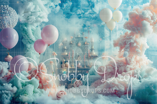 Fantasy Cloud and Balloon Rococo Room Fabric Backdrop-Fabric Photography Backdrop-Snobby Drops Fabric Backdrops for Photography, Exclusive Designs by Tara Mapes Photography, Enchanted Eye Creations by Tara Mapes, photography backgrounds, photography backdrops, fast shipping, US backdrops, cheap photography backdrops