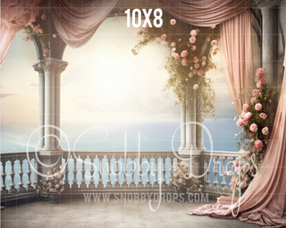 Fantasy Princess Castle Balcony Fabric Backdrop-Fabric Photography Backdrop-Snobby Drops Fabric Backdrops for Photography, Exclusive Designs by Tara Mapes Photography, Enchanted Eye Creations by Tara Mapes, photography backgrounds, photography backdrops, fast shipping, US backdrops, cheap photography backdrops