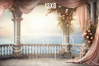 Fantasy Princess Castle Balcony Fabric Backdrop-Fabric Photography Backdrop-Snobby Drops Fabric Backdrops for Photography, Exclusive Designs by Tara Mapes Photography, Enchanted Eye Creations by Tara Mapes, photography backgrounds, photography backdrops, fast shipping, US backdrops, cheap photography backdrops