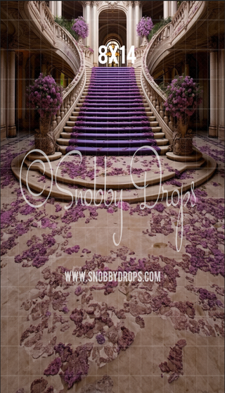 Fantasy Purple Floral Stairs Fabric Backdrop Sweep-Fabric Photography Sweep-Snobby Drops Fabric Backdrops for Photography, Exclusive Designs by Tara Mapes Photography, Enchanted Eye Creations by Tara Mapes, photography backgrounds, photography backdrops, fast shipping, US backdrops, cheap photography backdrops