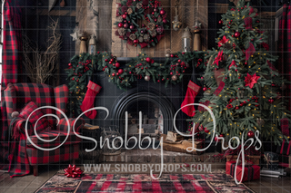 Farmhouse Red and Black Plaid Christmas Room Fabric Backdrop-Fabric Photography Backdrop-Snobby Drops Fabric Backdrops for Photography, Exclusive Designs by Tara Mapes Photography, Enchanted Eye Creations by Tara Mapes, photography backgrounds, photography backdrops, fast shipping, US backdrops, cheap photography backdrops