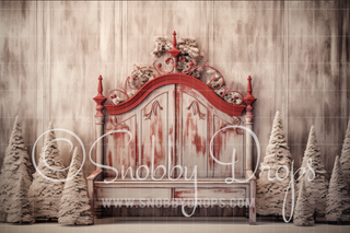 Farmhouse Red Christmas Bed Headboard Fabric Backdrop-Fabric Photography Backdrop-Snobby Drops Fabric Backdrops for Photography, Exclusive Designs by Tara Mapes Photography, Enchanted Eye Creations by Tara Mapes, photography backgrounds, photography backdrops, fast shipping, US backdrops, cheap photography backdrops