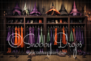 Fashionista Witch Closet Halloween Fabric Backdrop-Fabric Photography Backdrop-Snobby Drops Fabric Backdrops for Photography, Exclusive Designs by Tara Mapes Photography, Enchanted Eye Creations by Tara Mapes, photography backgrounds, photography backdrops, fast shipping, US backdrops, cheap photography backdrops