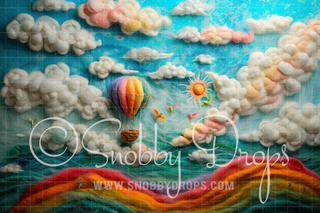 Feltsy Felted Style Rainbow and Hot Air Balloon Fabric Backdrop-Fabric Photography Backdrop-Snobby Drops Fabric Backdrops for Photography, Exclusive Designs by Tara Mapes Photography, Enchanted Eye Creations by Tara Mapes, photography backgrounds, photography backdrops, fast shipping, US backdrops, cheap photography backdrops