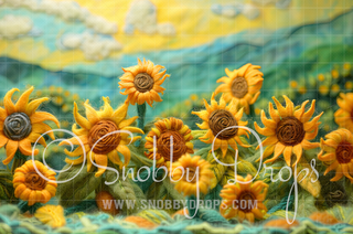 Feltsy Sunflower Field Felted Style Fabric Backdrop-Fabric Photography Backdrop-Snobby Drops Fabric Backdrops for Photography, Exclusive Designs by Tara Mapes Photography, Enchanted Eye Creations by Tara Mapes, photography backgrounds, photography backdrops, fast shipping, US backdrops, cheap photography backdrops