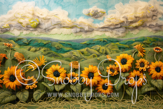Feltsy Sunflowers Felted Style Fabric Backdrop-Fabric Photography Backdrop-Snobby Drops Fabric Backdrops for Photography, Exclusive Designs by Tara Mapes Photography, Enchanted Eye Creations by Tara Mapes, photography backgrounds, photography backdrops, fast shipping, US backdrops, cheap photography backdrops