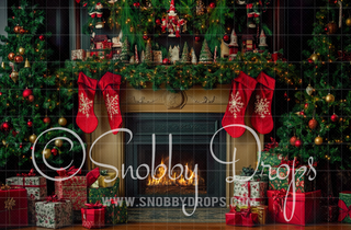 Festive Christmas Mantle Fabric Backdrop-Fabric Photography Backdrop-Snobby Drops Fabric Backdrops for Photography, Exclusive Designs by Tara Mapes Photography, Enchanted Eye Creations by Tara Mapes, photography backgrounds, photography backdrops, fast shipping, US backdrops, cheap photography backdrops