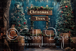 Festive Christmas Tree Farm Fabric Backdrop-Fabric Photography Backdrop-Snobby Drops Fabric Backdrops for Photography, Exclusive Designs by Tara Mapes Photography, Enchanted Eye Creations by Tara Mapes, photography backgrounds, photography backdrops, fast shipping, US backdrops, cheap photography backdrops