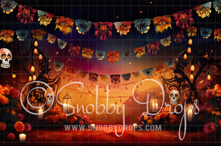 Festive Dia de los Muertos Backdrop-Fabric Photography Backdrop-Snobby Drops Fabric Backdrops for Photography, Exclusive Designs by Tara Mapes Photography, Enchanted Eye Creations by Tara Mapes, photography backgrounds, photography backdrops, fast shipping, US backdrops, cheap photography backdrops