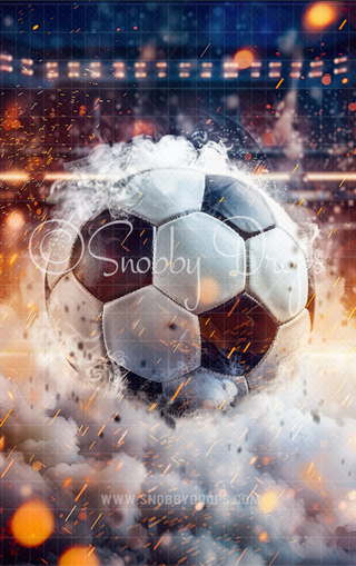 Fiery Soccer Ball Sports Fabric Backdrop Sweep-Fabric Photography Sweep-Snobby Drops Fabric Backdrops for Photography, Exclusive Designs by Tara Mapes Photography, Enchanted Eye Creations by Tara Mapes, photography backgrounds, photography backdrops, fast shipping, US backdrops, cheap photography backdrops