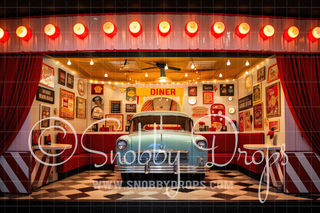 Fifties Diner in Lights Fabric Backdrop-Fabric Photography Backdrop-Snobby Drops Fabric Backdrops for Photography, Exclusive Designs by Tara Mapes Photography, Enchanted Eye Creations by Tara Mapes, photography backgrounds, photography backdrops, fast shipping, US backdrops, cheap photography backdrops