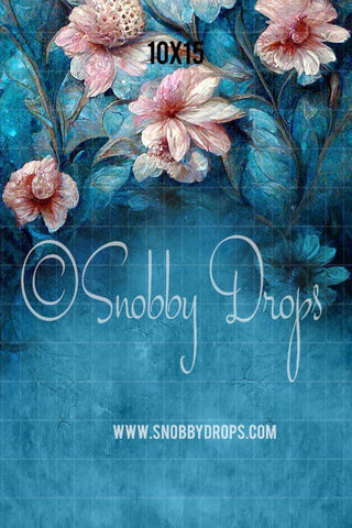 Fine Art Blue and Pink Floral Fabric Backdrop Sweep-Fabric Photography Sweep-Snobby Drops Fabric Backdrops for Photography, Exclusive Designs by Tara Mapes Photography, Enchanted Eye Creations by Tara Mapes, photography backgrounds, photography backdrops, fast shipping, US backdrops, cheap photography backdrops