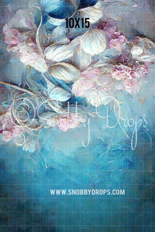 Fine Art Floral Blue and Pink Fabric Backdrop Sweep-Fabric Photography Sweep-Snobby Drops Fabric Backdrops for Photography, Exclusive Designs by Tara Mapes Photography, Enchanted Eye Creations by Tara Mapes, photography backgrounds, photography backdrops, fast shipping, US backdrops, cheap photography backdrops