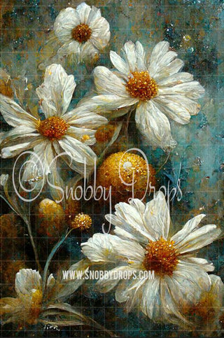 Fine Art Floral Daisies Fabric Backdrop Sweep-Fabric Photography Sweep-Snobby Drops Fabric Backdrops for Photography, Exclusive Designs by Tara Mapes Photography, Enchanted Eye Creations by Tara Mapes, photography backgrounds, photography backdrops, fast shipping, US backdrops, cheap photography backdrops