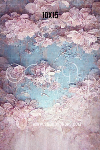 Fine Art Floral Pink and Blue Fabric Backdrop Sweep-Fabric Photography Sweep-Snobby Drops Fabric Backdrops for Photography, Exclusive Designs by Tara Mapes Photography, Enchanted Eye Creations by Tara Mapes, photography backgrounds, photography backdrops, fast shipping, US backdrops, cheap photography backdrops