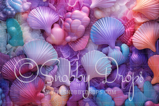 Fine Art Mermaid Shells Fabric Backdrop-Fabric Photography Backdrop-Snobby Drops Fabric Backdrops for Photography, Exclusive Designs by Tara Mapes Photography, Enchanted Eye Creations by Tara Mapes, photography backgrounds, photography backdrops, fast shipping, US backdrops, cheap photography backdrops