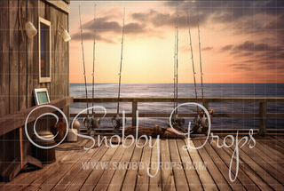 Fishing Pier Sunset Fabric Backdrop-Fabric Photography Backdrop-Snobby Drops Fabric Backdrops for Photography, Exclusive Designs by Tara Mapes Photography, Enchanted Eye Creations by Tara Mapes, photography backgrounds, photography backdrops, fast shipping, US backdrops, cheap photography backdrops