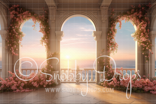 Floral Beach Gazebo Fabric Backdrop-Fabric Photography Backdrop-Snobby Drops Fabric Backdrops for Photography, Exclusive Designs by Tara Mapes Photography, Enchanted Eye Creations by Tara Mapes, photography backgrounds, photography backdrops, fast shipping, US backdrops, cheap photography backdrops