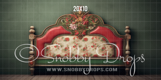 Floral Christmas Bed Headboard Fabric Backdrop-Fabric Photography Backdrop-Snobby Drops Fabric Backdrops for Photography, Exclusive Designs by Tara Mapes Photography, Enchanted Eye Creations by Tara Mapes, photography backgrounds, photography backdrops, fast shipping, US backdrops, cheap photography backdrops