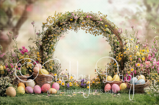 Floral Easter Arch Backdrop-Fabric Photography Backdrop-Snobby Drops Fabric Backdrops for Photography, Exclusive Designs by Tara Mapes Photography, Enchanted Eye Creations by Tara Mapes, photography backgrounds, photography backdrops, fast shipping, US backdrops, cheap photography backdrops