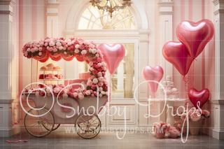 Floral Hearts Cart Valentine Fabric Backdrop-Fabric Photography Backdrop-Snobby Drops Fabric Backdrops for Photography, Exclusive Designs by Tara Mapes Photography, Enchanted Eye Creations by Tara Mapes, photography backgrounds, photography backdrops, fast shipping, US backdrops, cheap photography backdrops