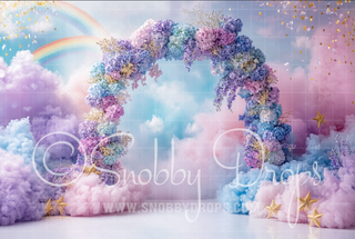 Floral Rainbow Arch and Stars Fabric Backdrop-Fabric Photography Backdrop-Snobby Drops Fabric Backdrops for Photography, Exclusive Designs by Tara Mapes Photography, Enchanted Eye Creations by Tara Mapes, photography backgrounds, photography backdrops, fast shipping, US backdrops, cheap photography backdrops