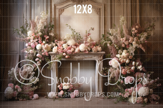 Floral Studio Fireplace Fabric Backdrop-Fabric Photography Backdrop-Snobby Drops Fabric Backdrops for Photography, Exclusive Designs by Tara Mapes Photography, Enchanted Eye Creations by Tara Mapes, photography backgrounds, photography backdrops, fast shipping, US backdrops, cheap photography backdrops
