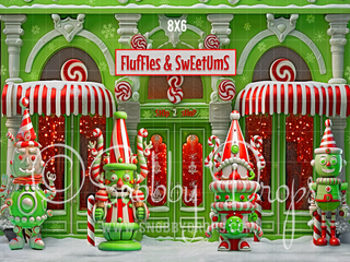 Fluffles & Sweetums Whimsyville Nutcracker Candy Shop Storefront Fabric Backdrop-Fabric Photography Backdrop-Snobby Drops Fabric Backdrops for Photography, Exclusive Designs by Tara Mapes Photography, Enchanted Eye Creations by Tara Mapes, photography backgrounds, photography backdrops, fast shipping, US backdrops, cheap photography backdrops