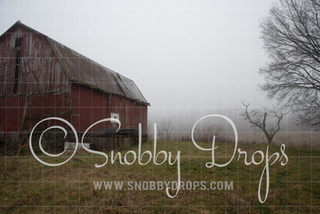 Foggy Country Barn Fabric Backdrop-Fabric Photography Backdrop-Snobby Drops Fabric Backdrops for Photography, Exclusive Designs by Tara Mapes Photography, Enchanted Eye Creations by Tara Mapes, photography backgrounds, photography backdrops, fast shipping, US backdrops, cheap photography backdrops