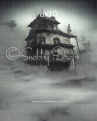 Foggy Haunted House Fabric Backdrop Sweep-Fabric Photography Sweep-Snobby Drops Fabric Backdrops for Photography, Exclusive Designs by Tara Mapes Photography, Enchanted Eye Creations by Tara Mapes, photography backgrounds, photography backdrops, fast shipping, US backdrops, cheap photography backdrops
