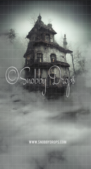 Foggy Haunted House Fabric Backdrop Sweep-Fabric Photography Sweep-Snobby Drops Fabric Backdrops for Photography, Exclusive Designs by Tara Mapes Photography, Enchanted Eye Creations by Tara Mapes, photography backgrounds, photography backdrops, fast shipping, US backdrops, cheap photography backdrops