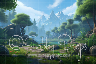 Forest Scene Video Game Fabric Backdrop-Fabric Photography Backdrop-Snobby Drops Fabric Backdrops for Photography, Exclusive Designs by Tara Mapes Photography, Enchanted Eye Creations by Tara Mapes, photography backgrounds, photography backdrops, fast shipping, US backdrops, cheap photography backdrops