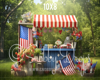 Fourth of July Cart Fabric Backdrop - Patriotic Stand Fabric Backdrop-Fabric Photography Backdrop-Snobby Drops Fabric Backdrops for Photography, Exclusive Designs by Tara Mapes Photography, Enchanted Eye Creations by Tara Mapes, photography backgrounds, photography backdrops, fast shipping, US backdrops, cheap photography backdrops