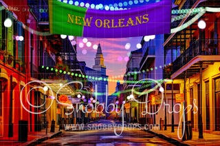 French Quarter Mardi Gras Fabric Backdrop-Fabric Photography Backdrop-Snobby Drops Fabric Backdrops for Photography, Exclusive Designs by Tara Mapes Photography, Enchanted Eye Creations by Tara Mapes, photography backgrounds, photography backdrops, fast shipping, US backdrops, cheap photography backdrops