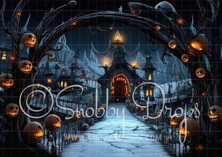 Fright Night Dark Christmas Arch Halloween Fabric Backdrop-Fabric Photography Backdrop-Snobby Drops Fabric Backdrops for Photography, Exclusive Designs by Tara Mapes Photography, Enchanted Eye Creations by Tara Mapes, photography backgrounds, photography backdrops, fast shipping, US backdrops, cheap photography backdrops