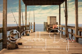 Front Fishing Pier Sunset Fabric Backdrop-Fabric Photography Backdrop-Snobby Drops Fabric Backdrops for Photography, Exclusive Designs by Tara Mapes Photography, Enchanted Eye Creations by Tara Mapes, photography backgrounds, photography backdrops, fast shipping, US backdrops, cheap photography backdrops