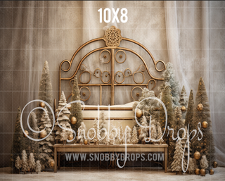 Frosted Pines Christmas Bed Headboard Fabric Backdrop-Fabric Photography Backdrop-Snobby Drops Fabric Backdrops for Photography, Exclusive Designs by Tara Mapes Photography, Enchanted Eye Creations by Tara Mapes, photography backgrounds, photography backdrops, fast shipping, US backdrops, cheap photography backdrops