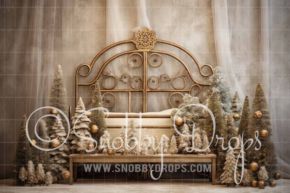 Snobby Snobby Drops Frosted Pines Christmas Bed Headboard Fabric Backdrop