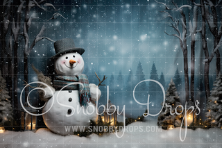 Frosty the Snowman Landscape Fabric Backdrop-Fabric Photography Backdrop-Snobby Drops Fabric Backdrops for Photography, Exclusive Designs by Tara Mapes Photography, Enchanted Eye Creations by Tara Mapes, photography backgrounds, photography backdrops, fast shipping, US backdrops, cheap photography backdrops