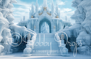 Frozen Ice Castle Staircase Fabric Backdrop-Fabric Photography Backdrop-Snobby Drops Fabric Backdrops for Photography, Exclusive Designs by Tara Mapes Photography, Enchanted Eye Creations by Tara Mapes, photography backgrounds, photography backdrops, fast shipping, US backdrops, cheap photography backdrops