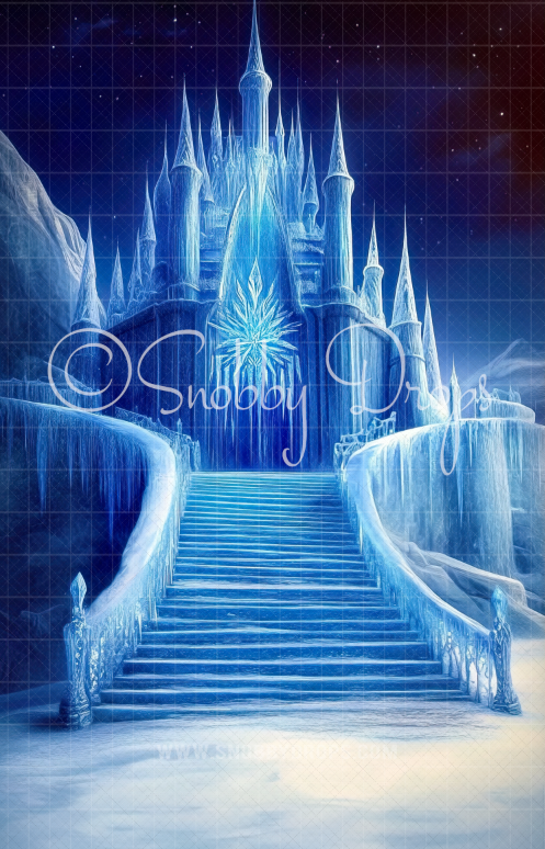 Frozen Ice Castle Stairs Fabric Backdrop Sweep by Snobby Drops USA