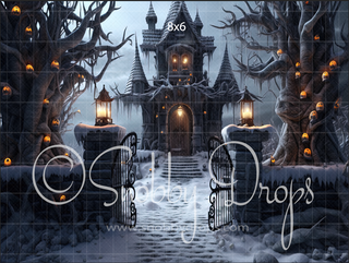 Frozen in Fear Dark Christmas Gate Halloween Fabric Backdrop-Fabric Photography Backdrop-Snobby Drops Fabric Backdrops for Photography, Exclusive Designs by Tara Mapes Photography, Enchanted Eye Creations by Tara Mapes, photography backgrounds, photography backdrops, fast shipping, US backdrops, cheap photography backdrops