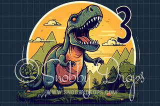 Fun THREE-Rex T-Rex Fabric Backdrop-Fabric Photography Backdrop-Snobby Drops Fabric Backdrops for Photography, Exclusive Designs by Tara Mapes Photography, Enchanted Eye Creations by Tara Mapes, photography backgrounds, photography backdrops, fast shipping, US backdrops, cheap photography backdrops