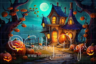 Funtastic Haunted House Halloween Fabric Backdrop-Fabric Photography Backdrop-Snobby Drops Fabric Backdrops for Photography, Exclusive Designs by Tara Mapes Photography, Enchanted Eye Creations by Tara Mapes, photography backgrounds, photography backdrops, fast shipping, US backdrops, cheap photography backdrops